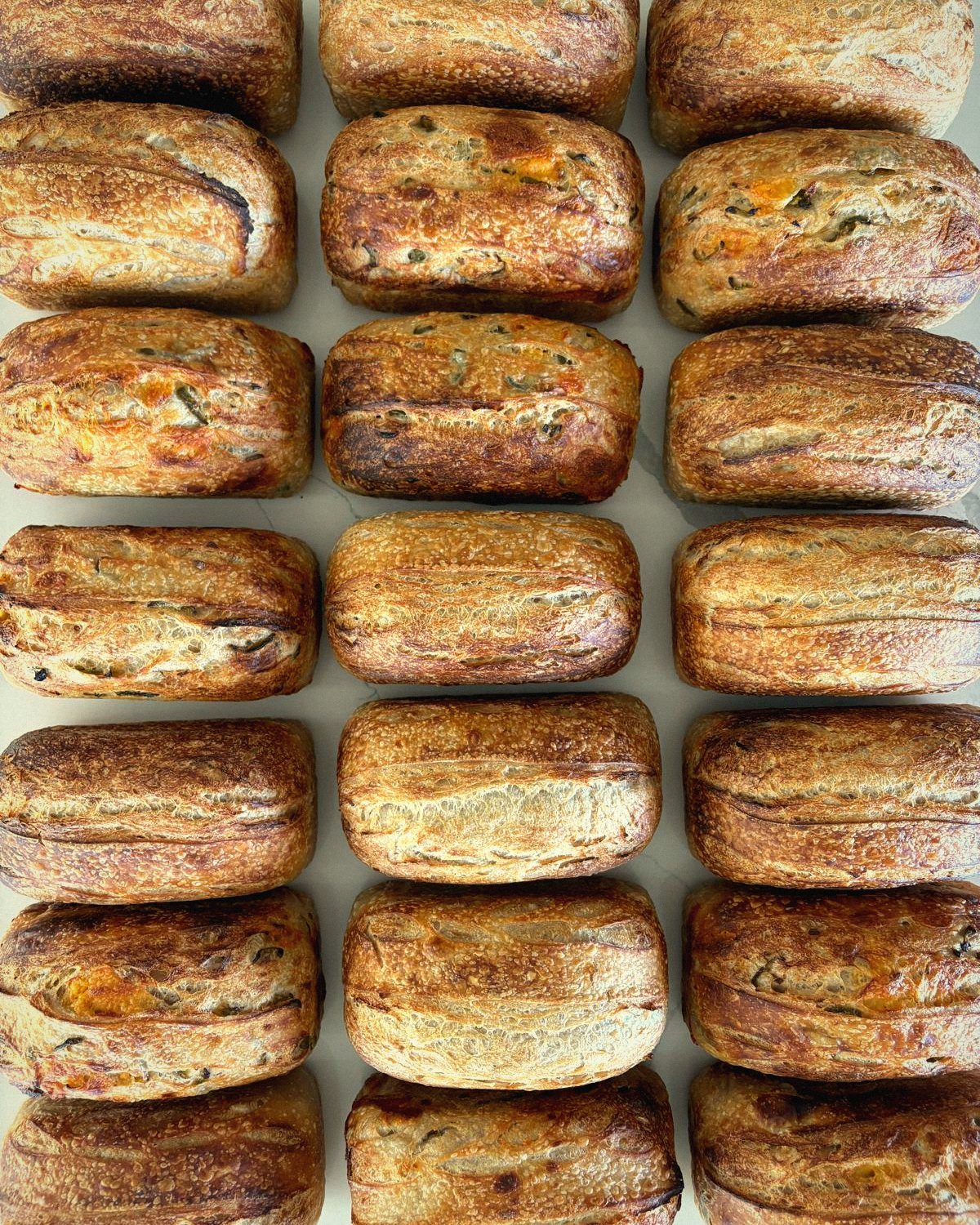 A tray of freshly baked sourdough bagels