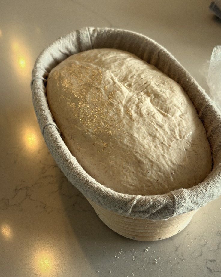 Dough proofing in a linen-lined basket